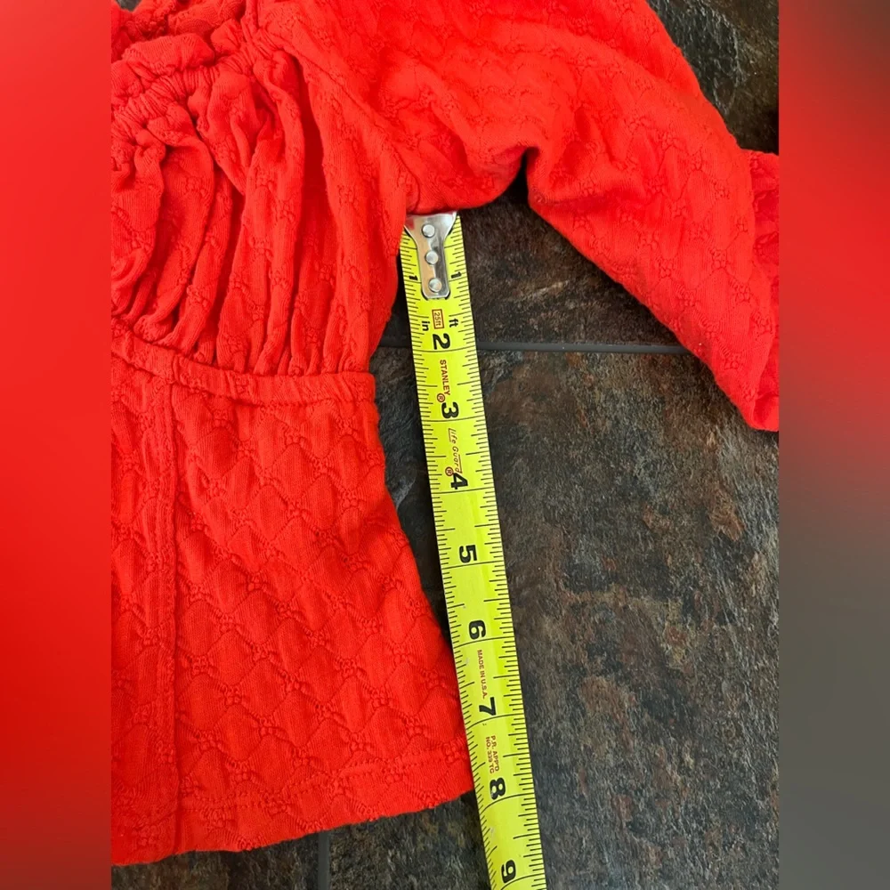 Free People Red Long Sleeve Button-Front Crop Top